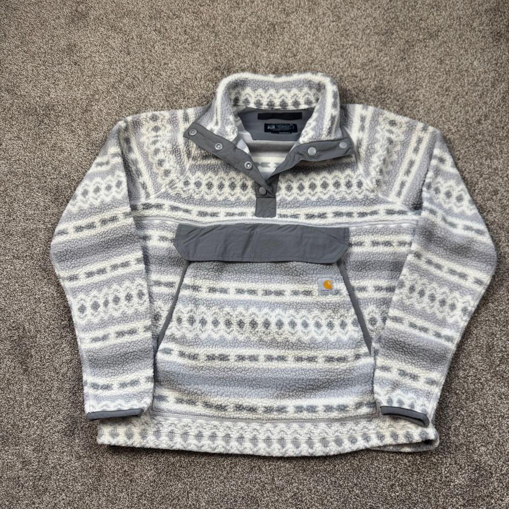 Carhartt Relaxed Fit Fleece Quarter-Snap Pullover Women's Medium Cream Gray